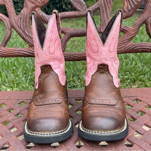 Justin gypsy cowgirl collection pink & brown round toe leather western boots - Picture 3 of 10